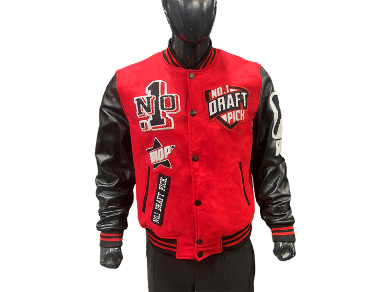N1DPVSJ-4000-N1DP VARSITY (CHICAGO-ATL RED/BLACK WOOL BODY-LAMB SKIN LEATHER SLEEVE)