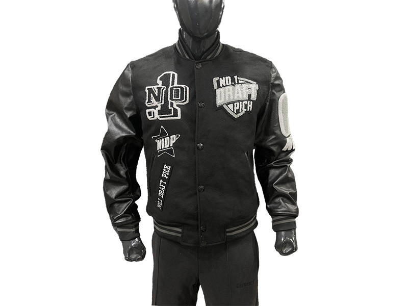 N1DPVSJ-4000-N1DP VARSITY (RAIDERS BLACK/BLACK WOOL BODY-LAMB SKIN LEATHER SLEEVE)