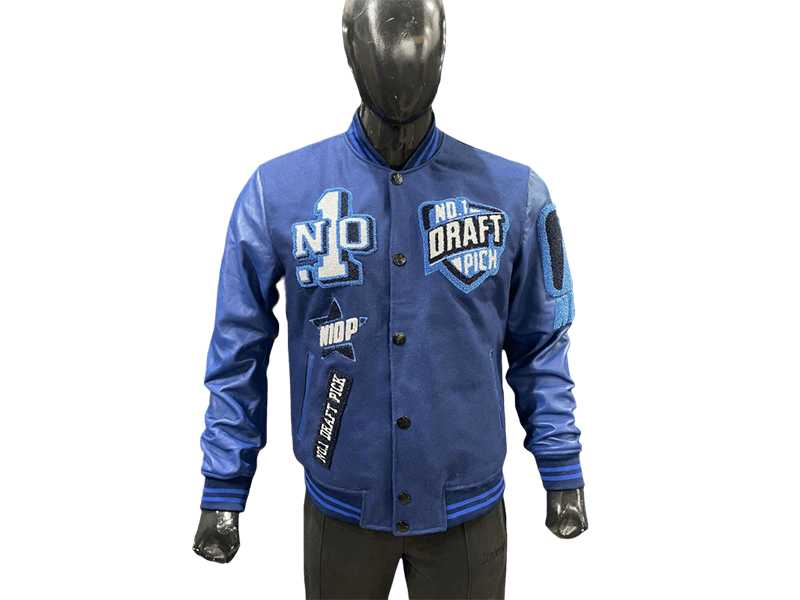 N1DPVSJ-4000-N1DP VARSITY (CAROLINA  NAVY/NAVY) WOOL BODY-LAMB SKIN LEATHER SLEEVE