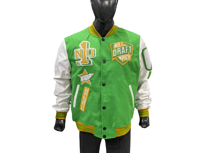 N1DPVSJ-4000-N1DP VARSITY (SONICS-IRISH GREEN/WHITE) WOOL BODY-LAMB SKIN LEATHER SLEEVE