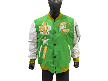 N1DPVSJ-4000-N1DP VARSITY (SONICS-IRISH GREEN/WHITE) WOOL BODY-LAMB SKIN LEATHER SLEEVE