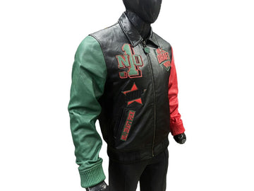 N1DPLJ-5000- N1DP LEATHER JACKET (BLACK/GREEN-RED HISTORICAL JACKET)