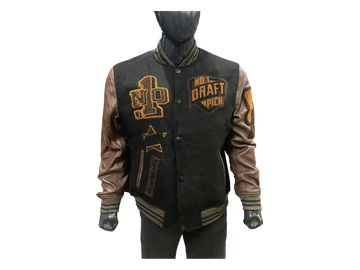 N1DPVSJ-4000-N1DP VARSITY (LOUIS V BLACK/BROWN WOOL BODY-LAMB SKIN LEATHER SLEEVE)