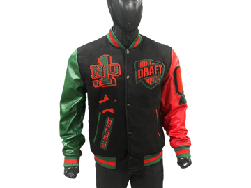 N1DPVSJ-4000-N1DP VARSITY (HISTORIC BLACK/RED-GREEN WOOL BODY-LAMB SKIN LEATHER SLEEVE
