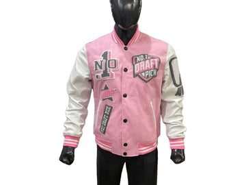N1DPVSJ-4000-N1DP VARSITY (EASTER WALK PINK/WHITE) WOOL BODY-LAMB SKIN LEATHER SLEEVE